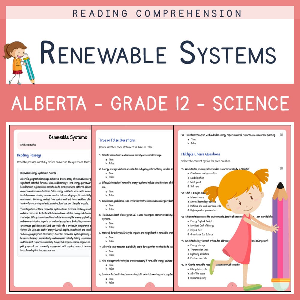 Grade 12 Science worksheet elena worksheet — Grade 12 Science | Renewable Systems Worksheet | Alberta Standards — page 1