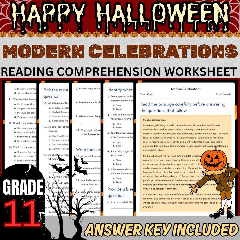 Grade 11 Seasonal Halloween Unit Worksheet Pack (PDF + Answer Key Collection) — included worksheet 4