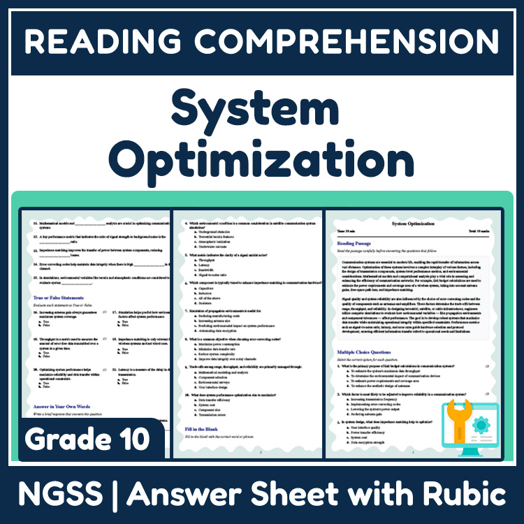 Grade 10 Science reading worksheets worksheet — Grade 10 Science | System Optimization Reading Worksheet (PDF & Rubric) —…