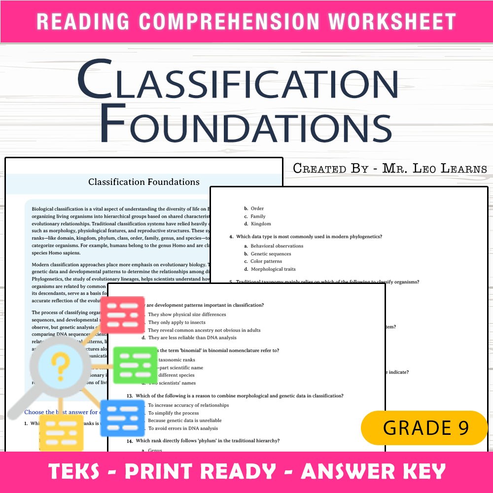 Grade 9 Science worksheet worksheet — Grade 9 Science | Classification Foundations Worksheet for Mastery — page 1