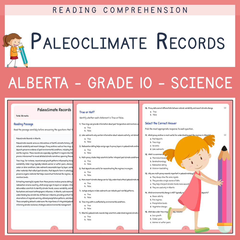 Grade 10 Science worksheet elena worksheet — Grade 10 Science | Paleoclimate Records Worksheet | Alberta Standards — page 1