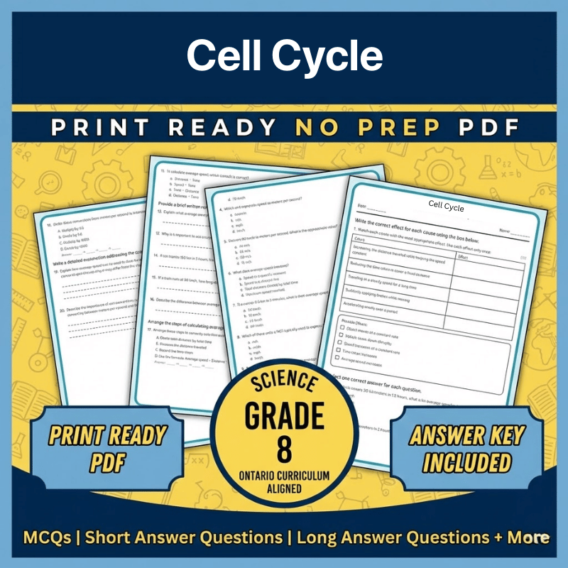 Grade 8 Science Worksheet | Cell Cycle – Ontario Standards (PDF)