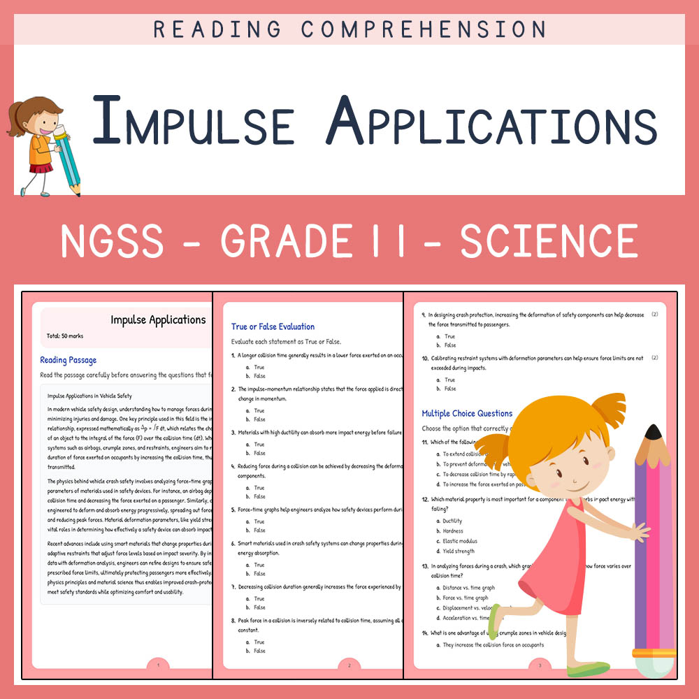 Grade 11 Science worksheet worksheet — Grade 11 Science | Impulse Applications Worksheet & Answer Key (NGSS Aligned) — page 1