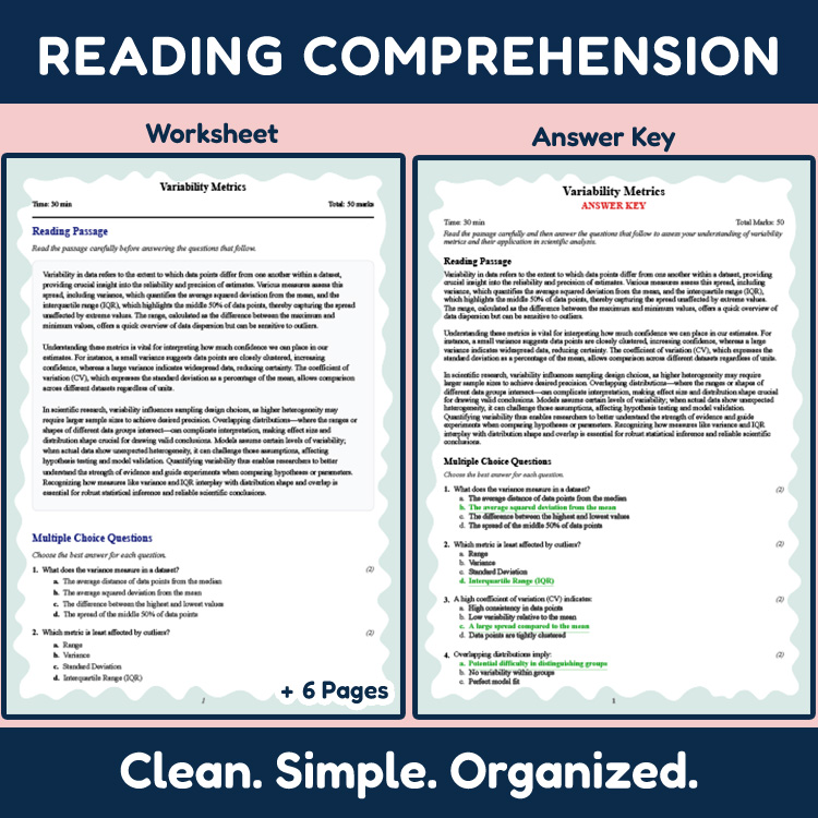 Grade 9 Science reading worksheets worksheet — 9th Grade Science | Variability Metrics Reading Worksheet & Answer Key (PDF…