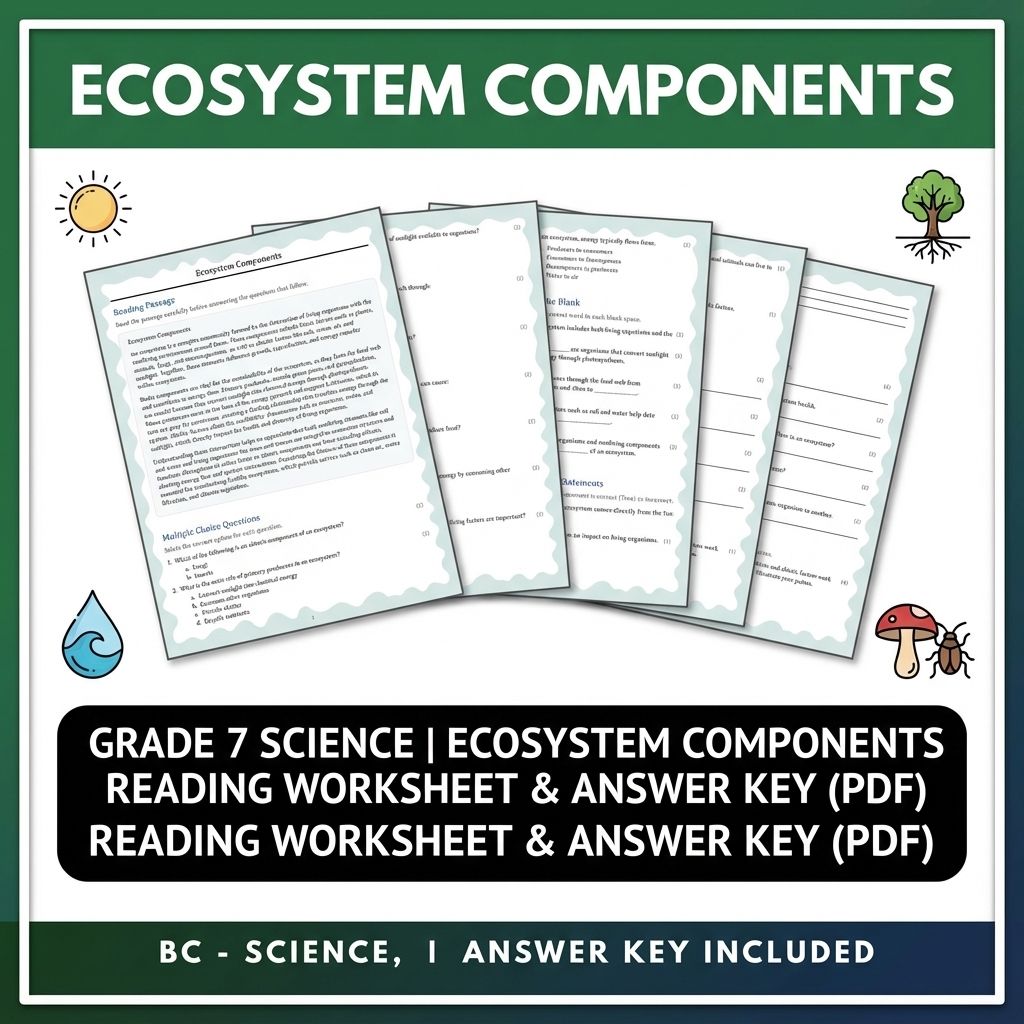 Grade 7 Science | Ecosystem Components Reading Worksheet & Answer Key (PDF)