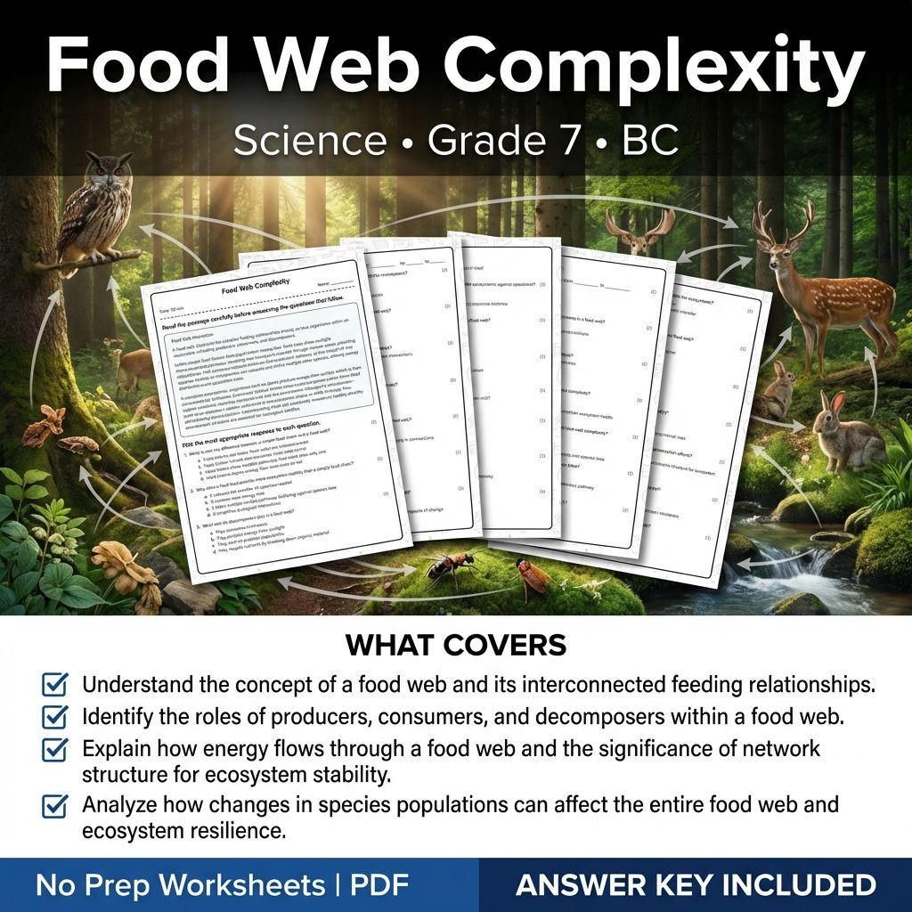 7th Grade Science | Food Web Complexity Worksheet with Answer Key (Printable PDF)