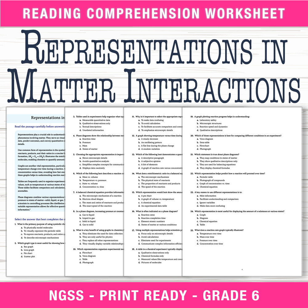 Grade 7 Science – Representations in Matter Interactions Worksheet (PDF)