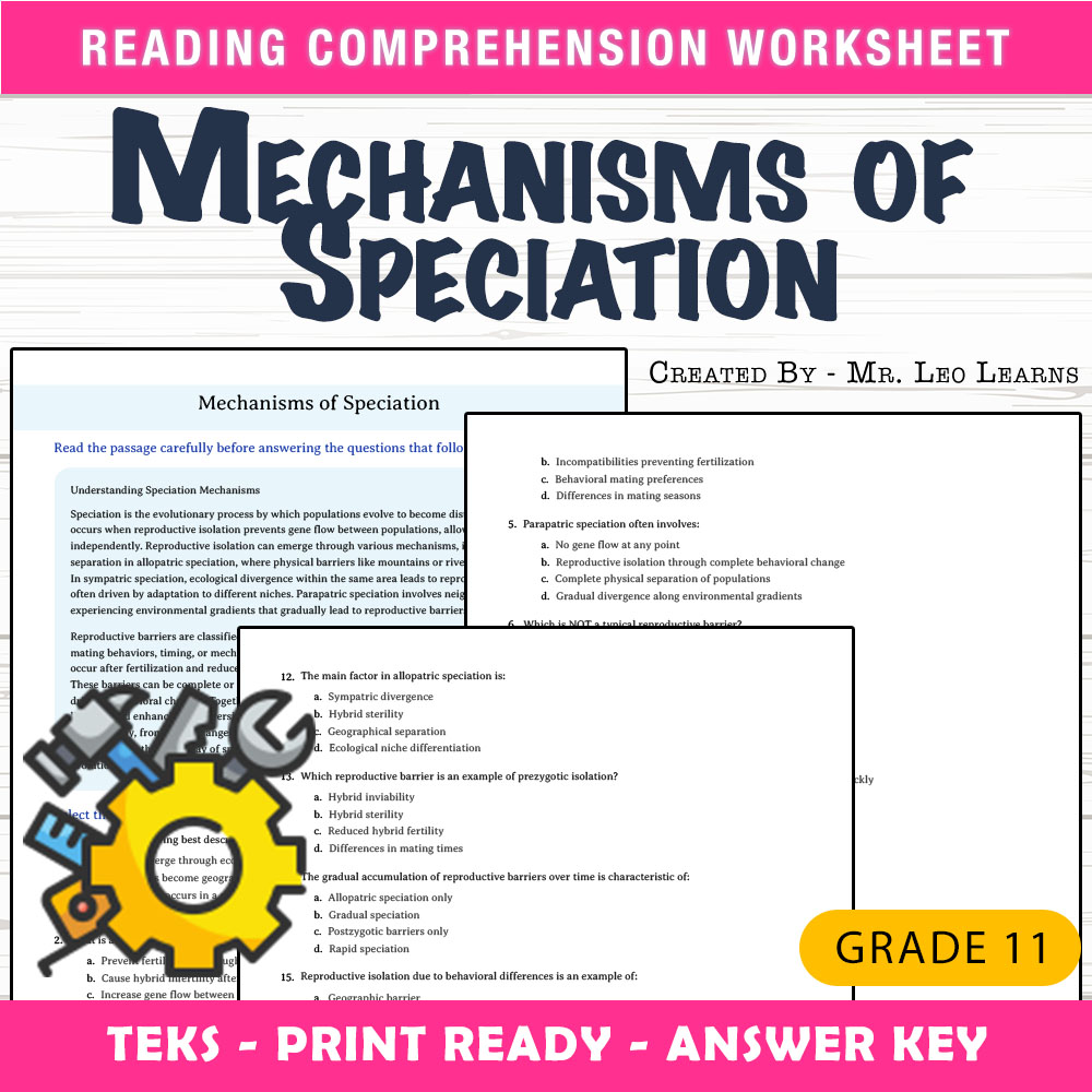 Grade 11 Science worksheet worksheet — 11th Grade Science | Mechanisms of Speciation Worksheet for Mastery — page 1