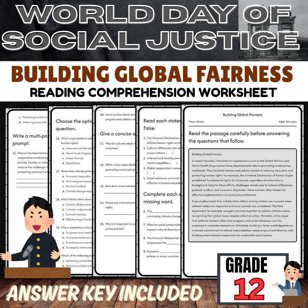 Grade 12 Holiday | Word day of social justice | PDF + Answer Key