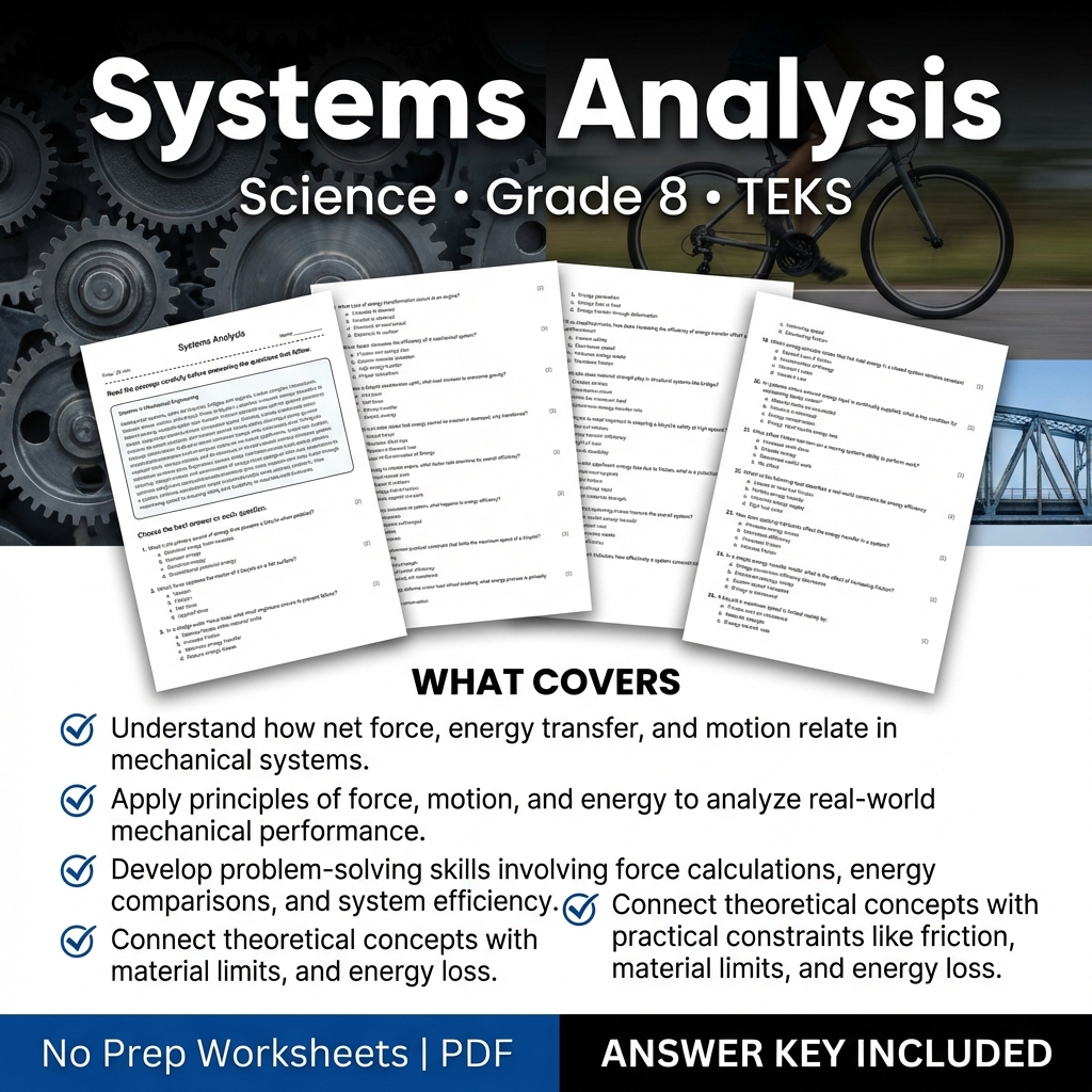 Systems Analysis Worksheet Grade 8 Science TEKS Practice PDF