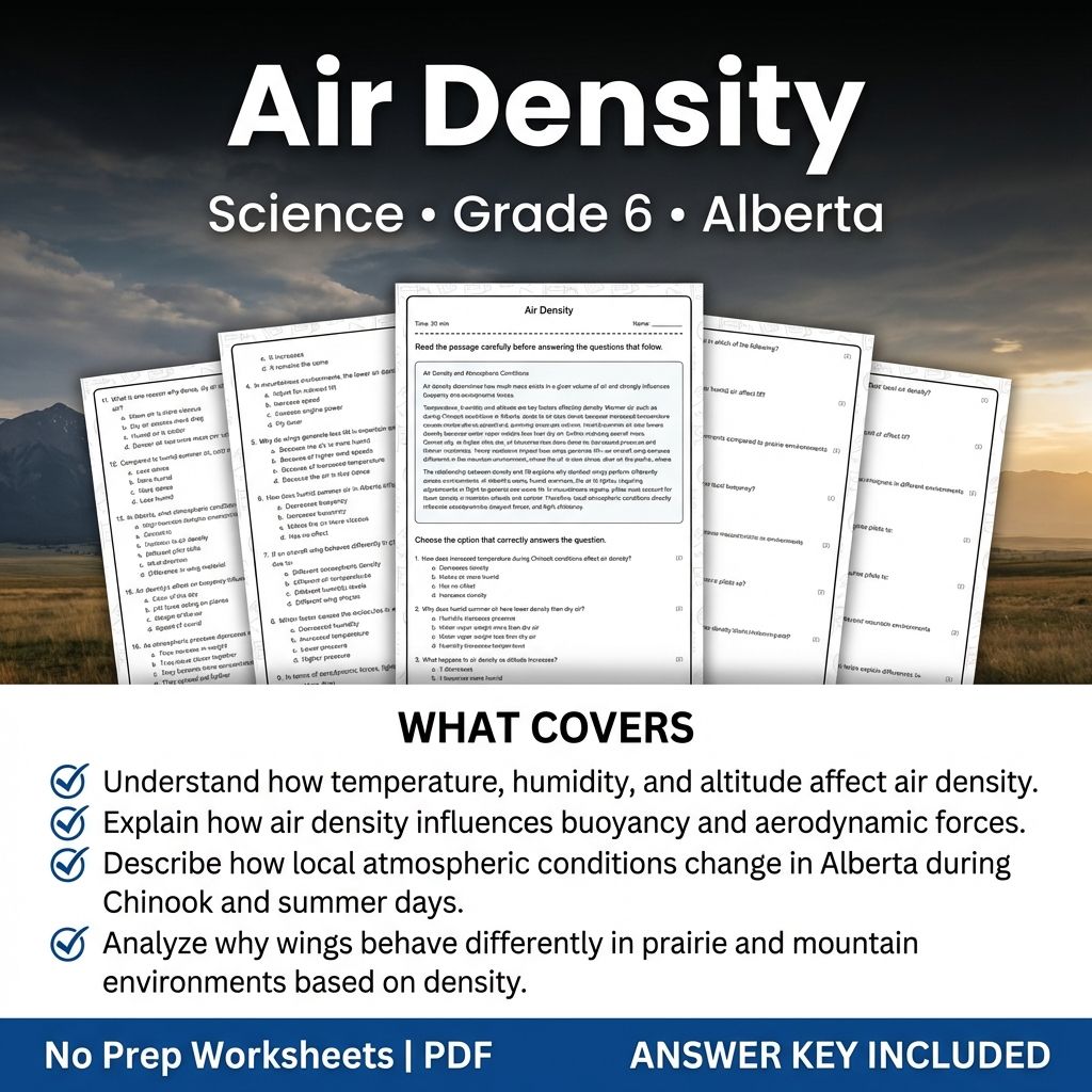 Grade 6 Science Worksheet on Air Density | Alberta Standards Practice