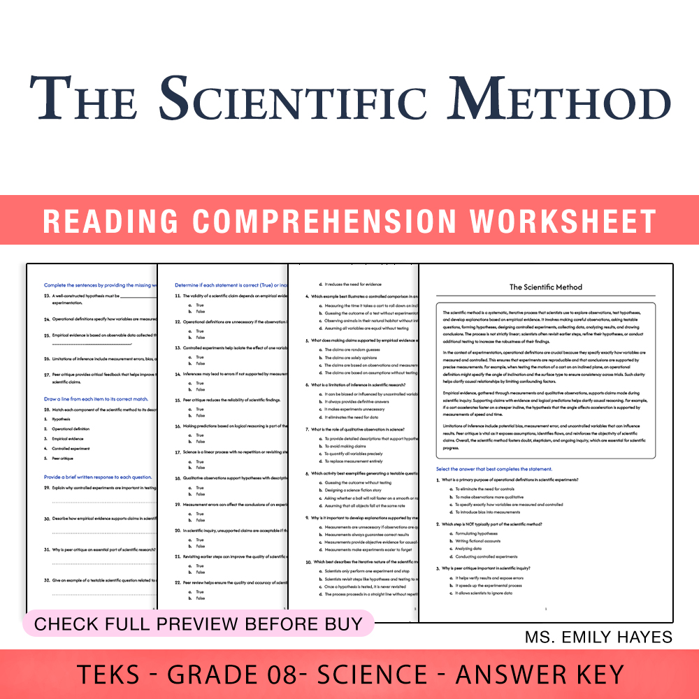 Grade 8 Science worksheet worksheet — 8th Grade Science | The Scientific Method Worksheet (PDF+ Answer Key) — page 1