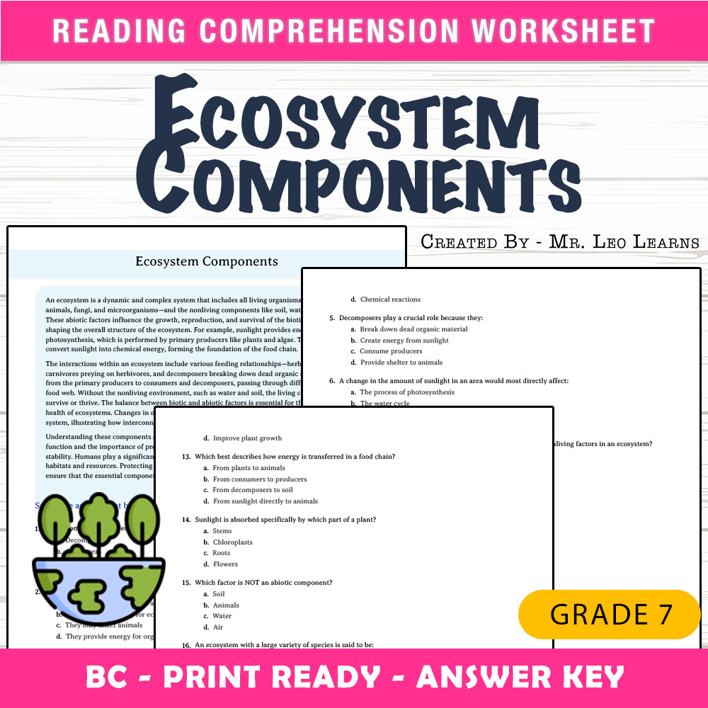 Grade 7 Science worksheet mcq paper worksheet — Grade 7 Science — Ecosystem Components Worksheet for Mastery — page 1