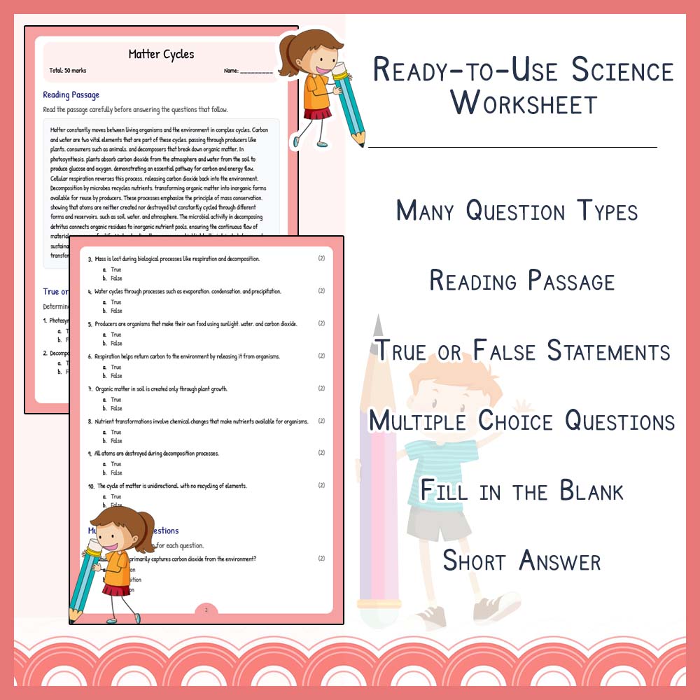 Grade 8 Science worksheet worksheet — Grade 8 Science | Matter Cycles Worksheet & Answer Key – NGSS Aligned — page 2