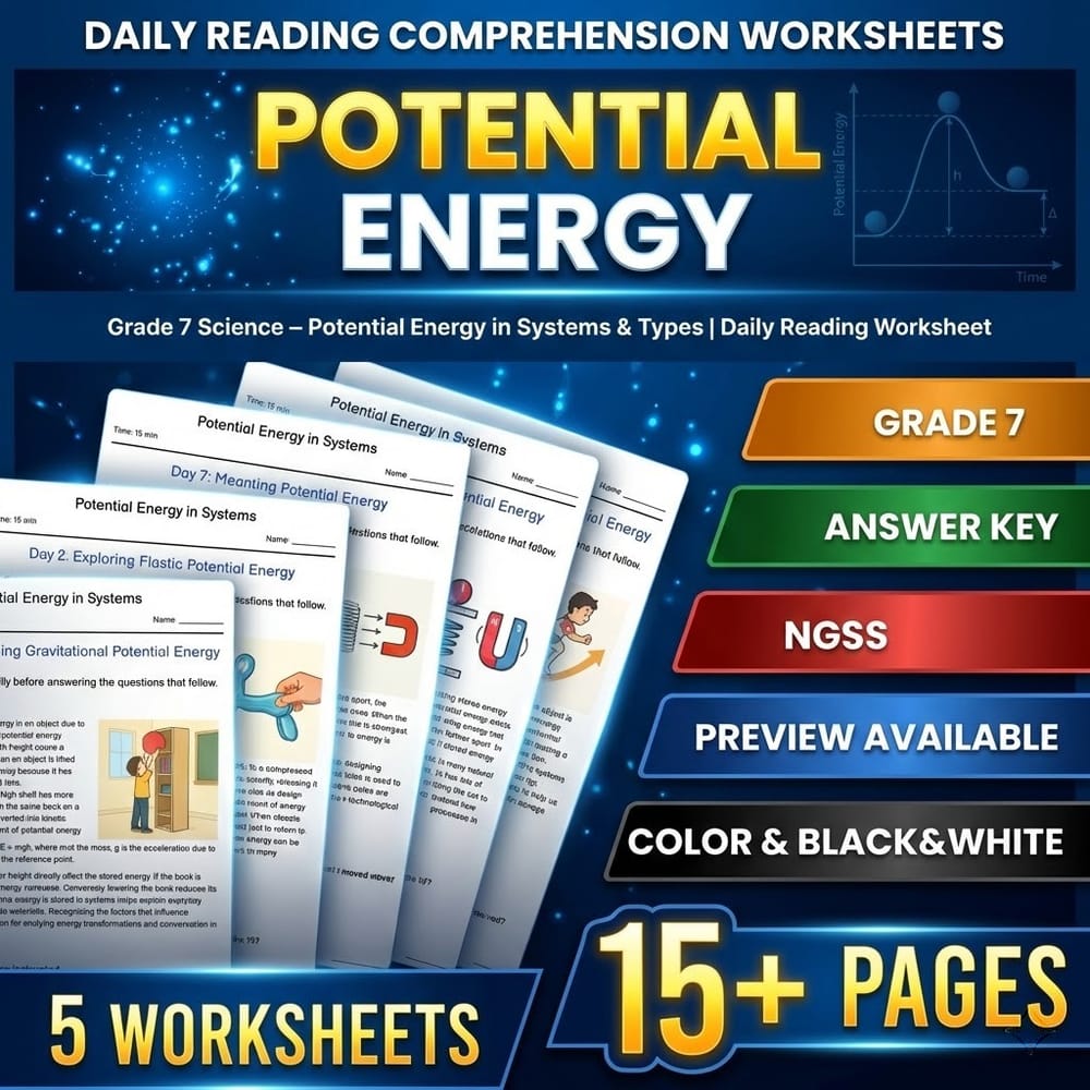 Energy Grade 7 Science Daily Reading Worksheets Bundle | NGSS — included worksheet 5