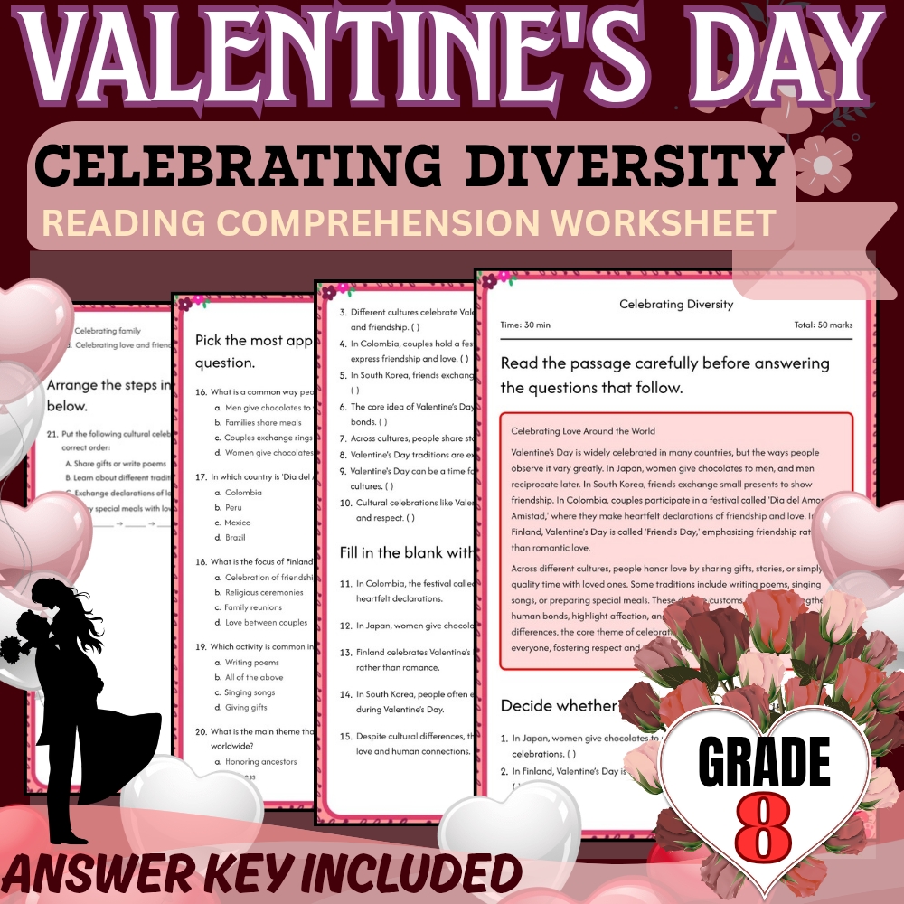 Grade 8 Holiday Unit | Valentine’s Day Worksheets  (Answer Keys Included) — included worksheet 5