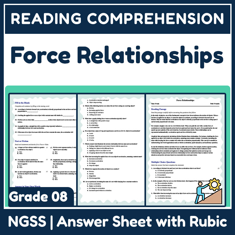 Grade 8 Science reading worksheets worksheet — 8th Grade Science | Force Relationships Reading Worksheet (Answer Key) — pa…
