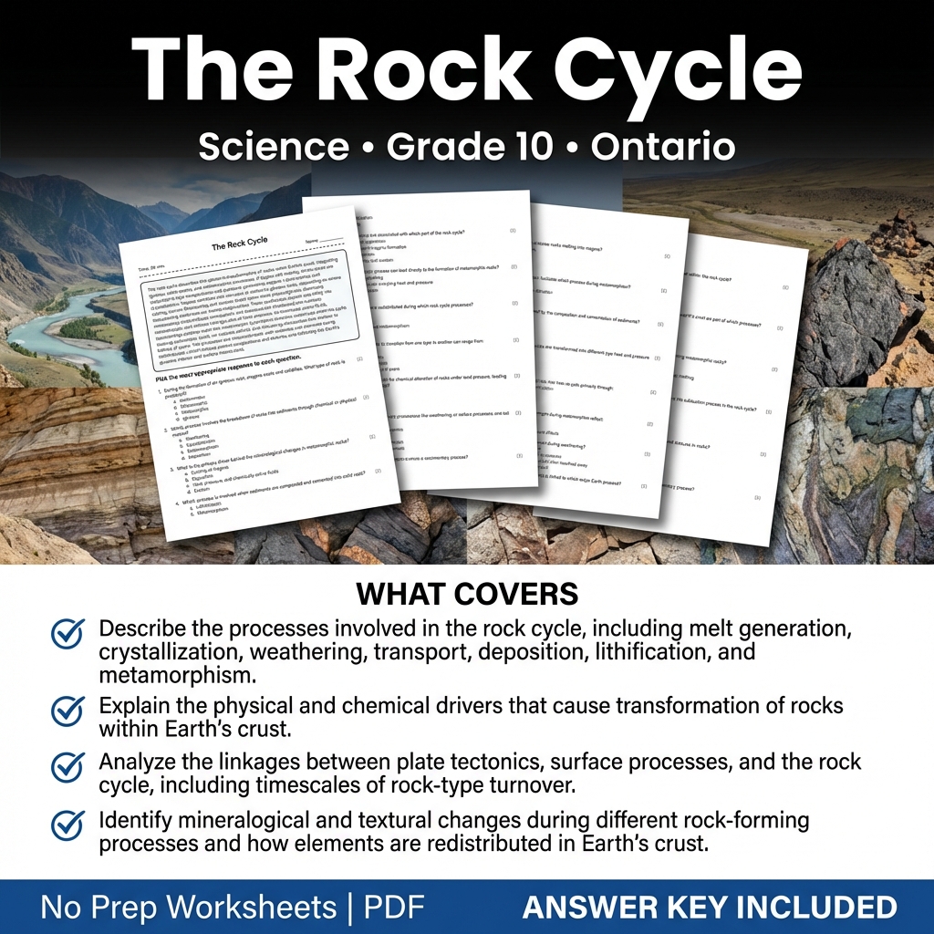 The Rock Cycle Worksheet for Grade 10 Science | Ontario Standards