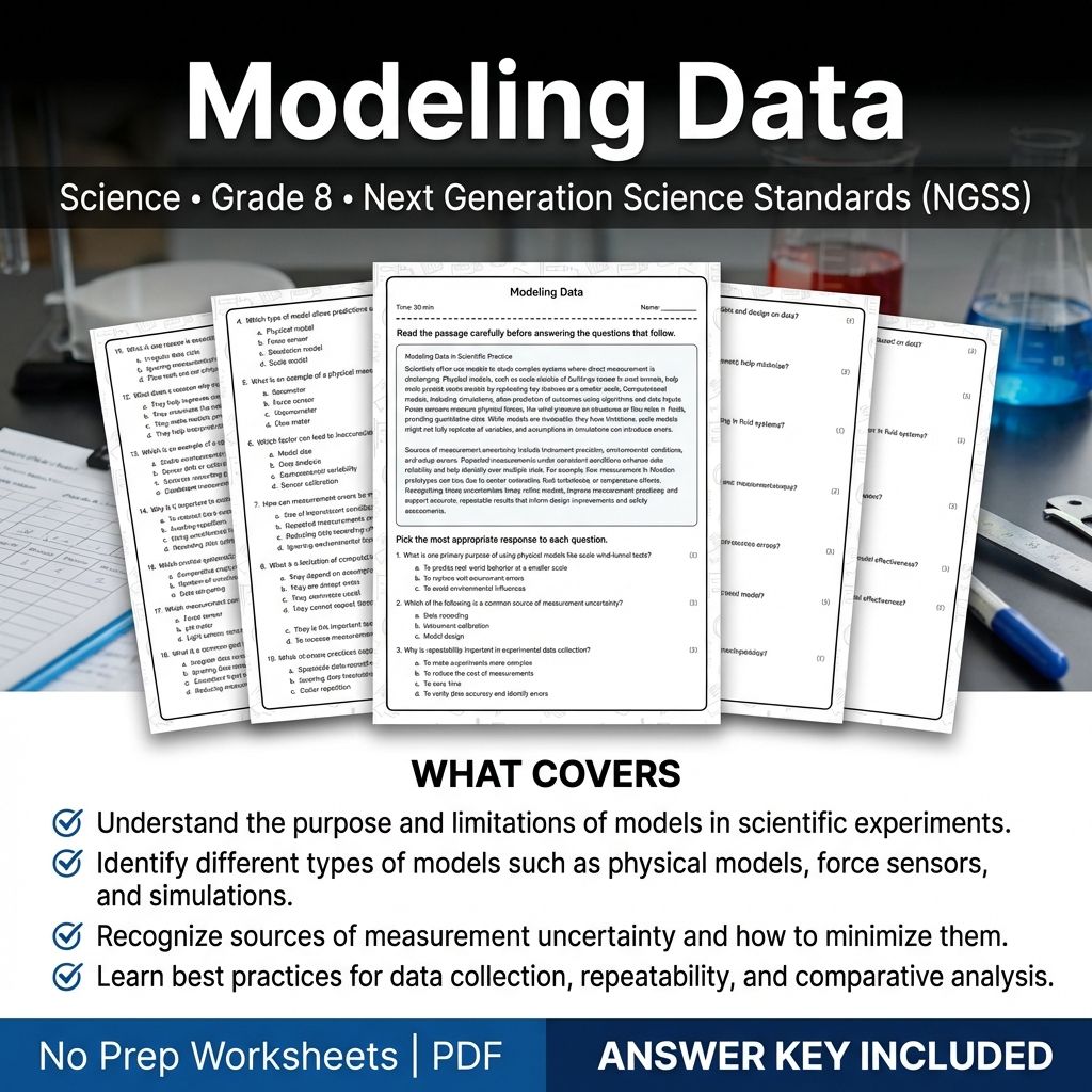 8th Grade Science | Modeling Data Worksheet + Answer Key (Printable PDF)