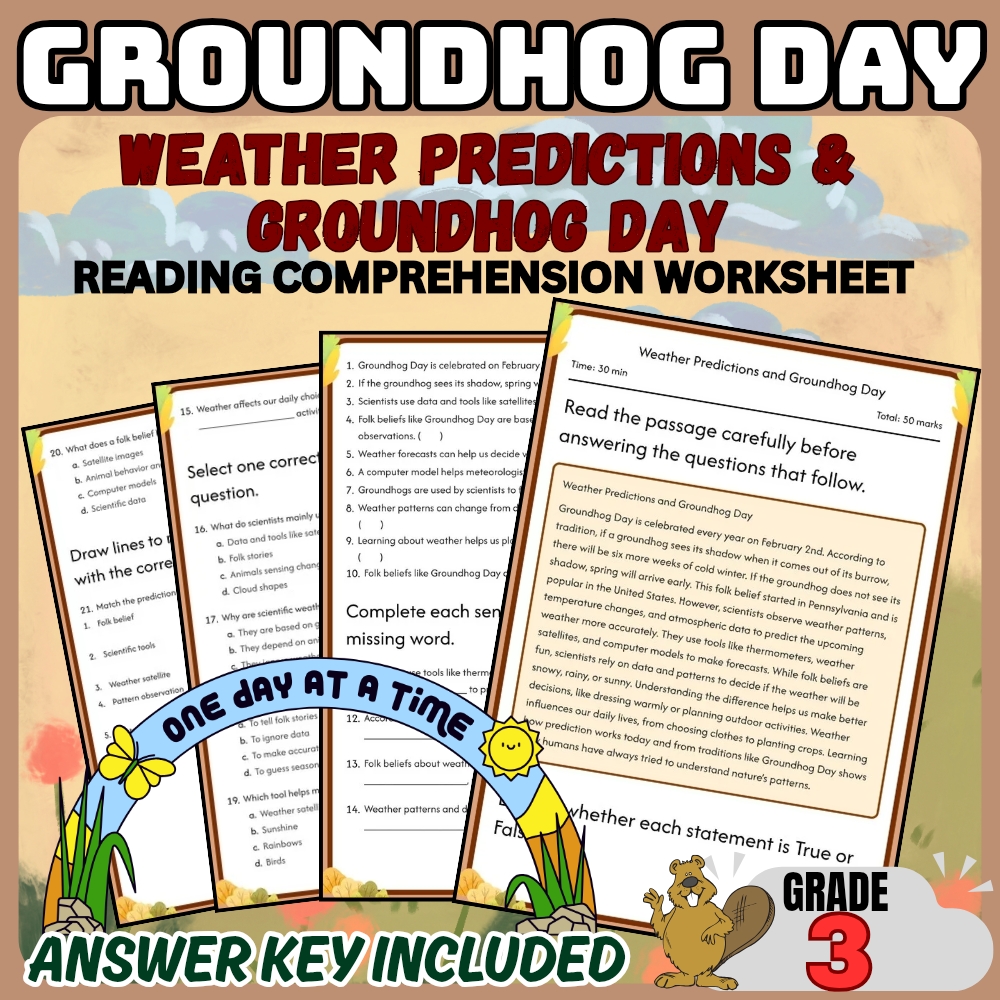 Grade 3 Holiday Groundhog Day Worksheets Bundle | Weather & Seasonal Changes — included worksheet 2