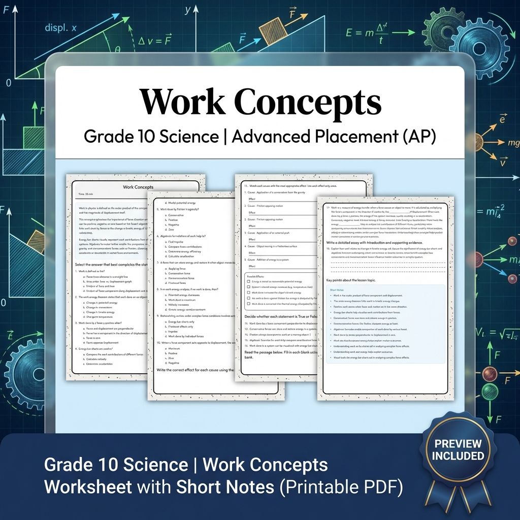 Grade 10 Science | Work Concepts Worksheet with Short Notes (Printable PDF)
