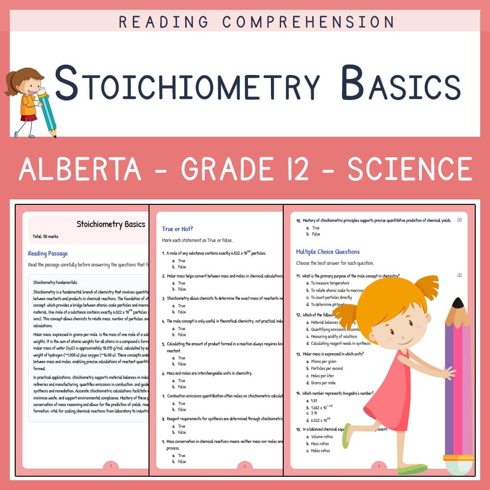 Grade 12 Science worksheet elena worksheet — Grade 12 Science | Stoichiometry Basics Worksheet | Alberta Standards — page 1