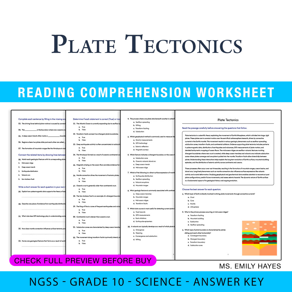 11th Grade Science | Plate Tectonics Worksheet (PDF+ Answer Key)