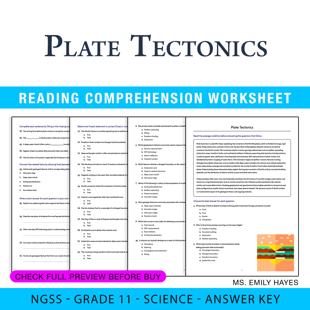 Grade 11 Science — worksheet — 11th Grade Science | Plate Tectonics Worksheet (PDF+ Answer Key) — page 1