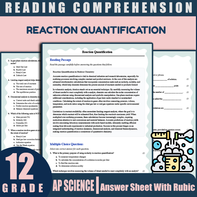 Grade 12 Science reading worksheets worksheet — 12th Grade Science | Reaction Quantification Reading Worksheet & Answer Ke…