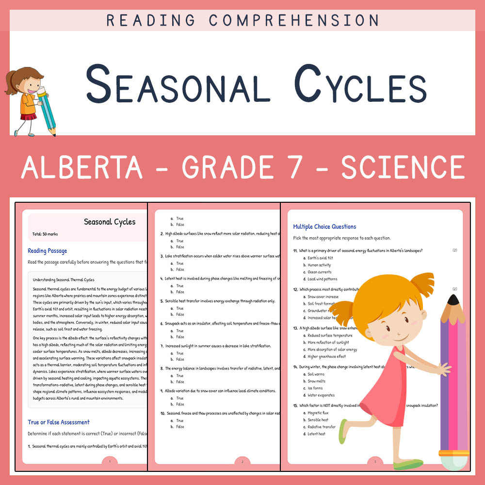Grade 7 Science worksheet elena worksheet — Grade 7 Science Worksheet | Seasonal Cycles | Alberta Standards — page 1