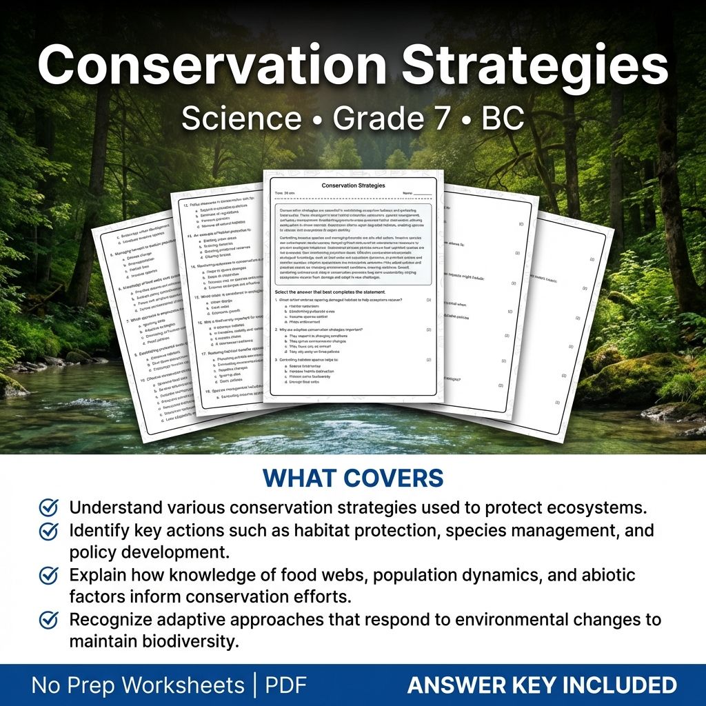 Grade 7 Science | Conservation Strategies Worksheet & Answer Key (Printable PDF)