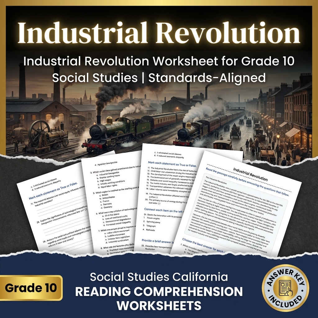 Industrial Revolution Worksheet for Grade 10 Social Studies | Standards-Aligned