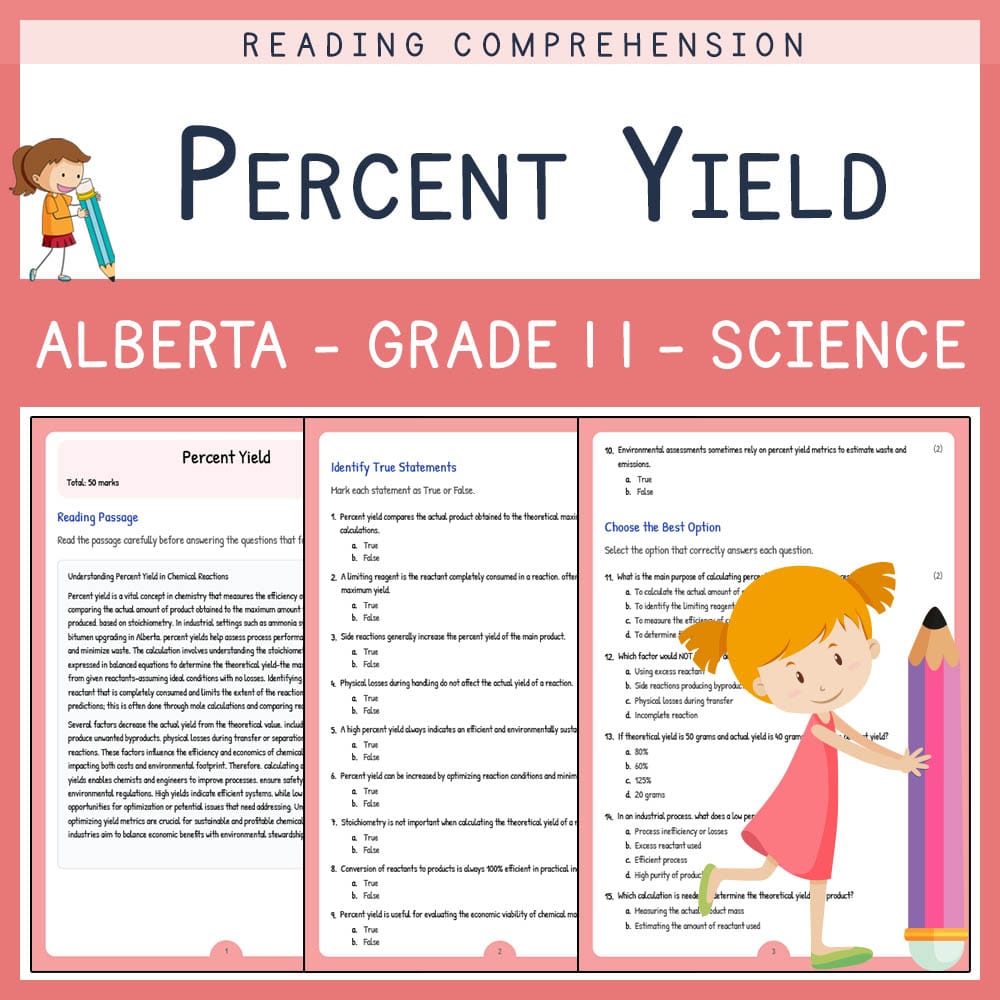 Grade 11 Science worksheet elena worksheet — Grade 11 Science | Percent Yield Worksheet | Alberta Standards — page 1
