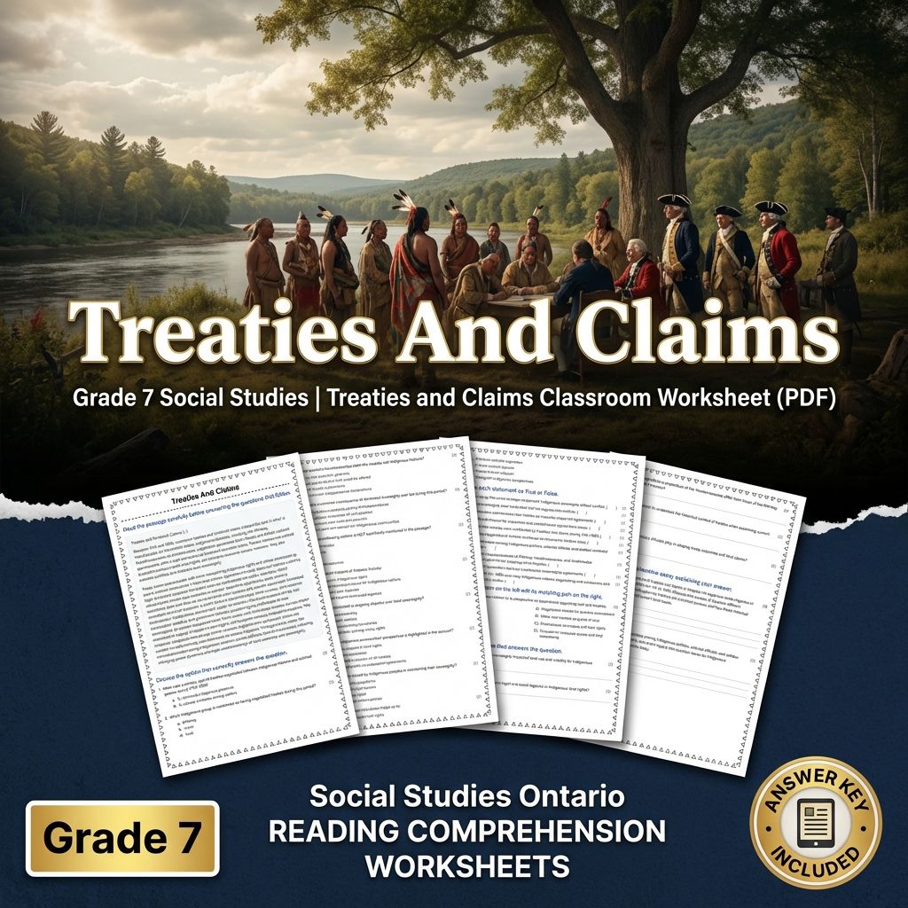 Grade 7 Social Studies | Treaties and Claims Classroom Worksheet (PDF)