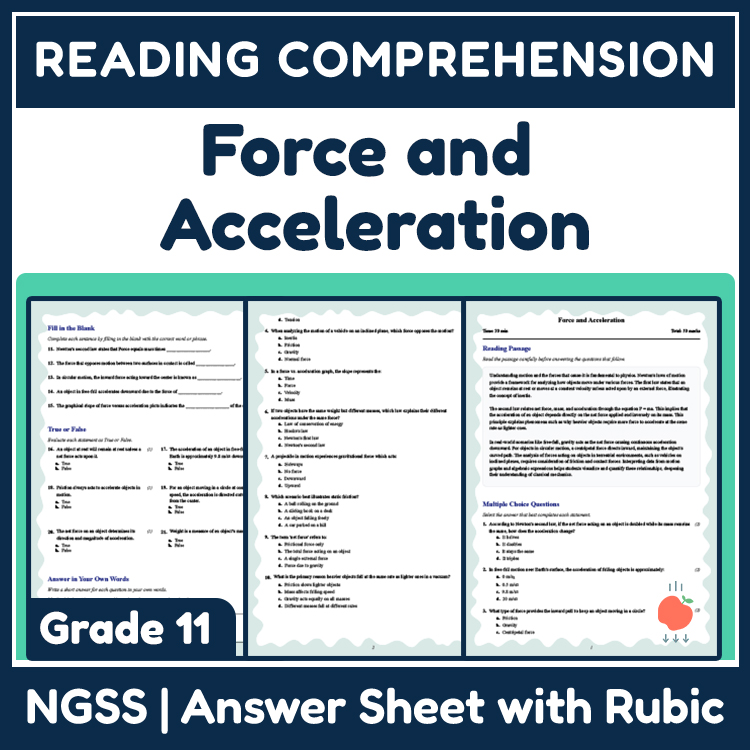 Grade 11 Science reading worksheets worksheet — 11th Grade Science: Force and Acceleration Reading Worksheet (PDF + Answer…