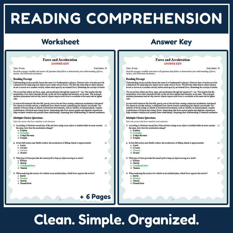 Grade 11 Science reading worksheets worksheet — 11th Grade Science: Force and Acceleration Reading Worksheet (PDF + Answer…