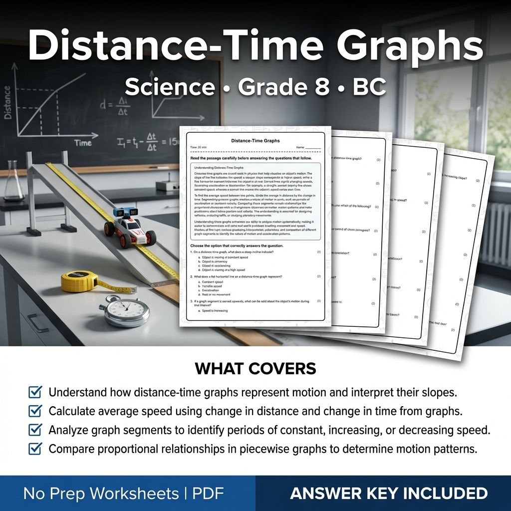 8th Grade Science | Distance-Time Graphs Worksheet & Answer Key (Printable PDF)
