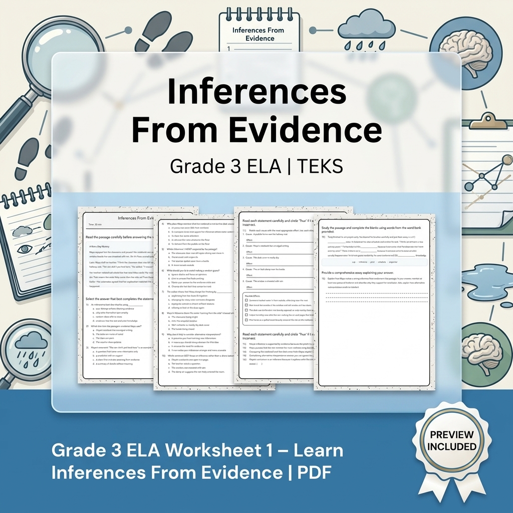 Grade 3 ELA Writing, Reading, and Research Skills Full-Year Bundle TEKS — included worksheet 34