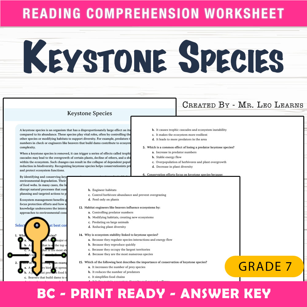 Grade 7 Science worksheet mcq paper worksheet — Grade 7 Science — Keystone Species Worksheet MCQ Paper — page 1