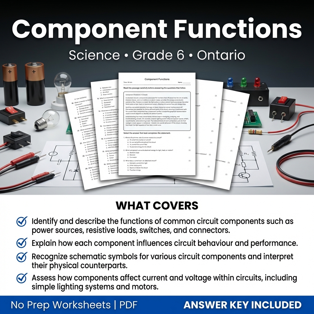 Component Functions Grade 6 Science Worksheet | Ontario Standards
