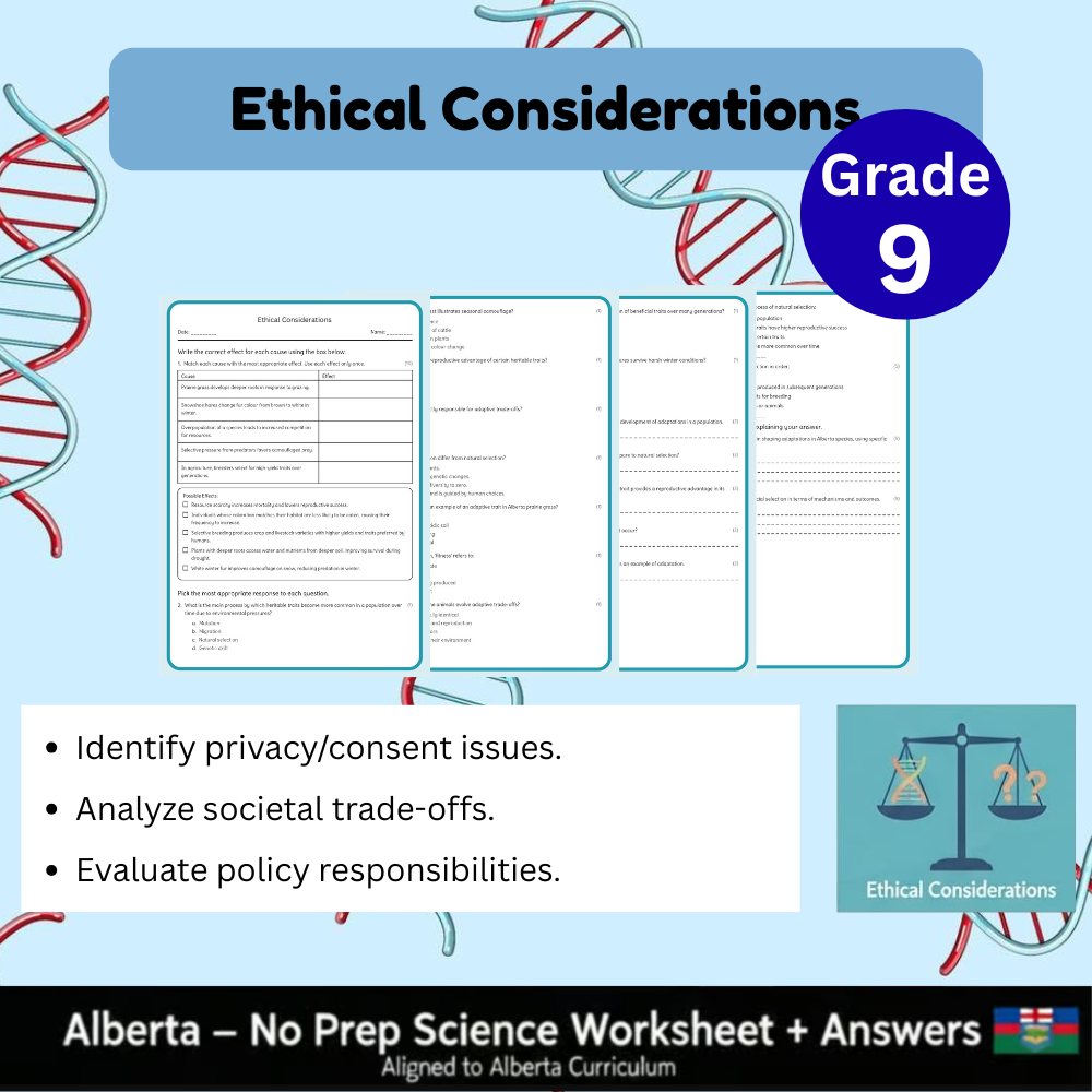 Grade 9 Science Worksheet Bundle | Genetics, Chemistry & Physics Concepts — included worksheet 47