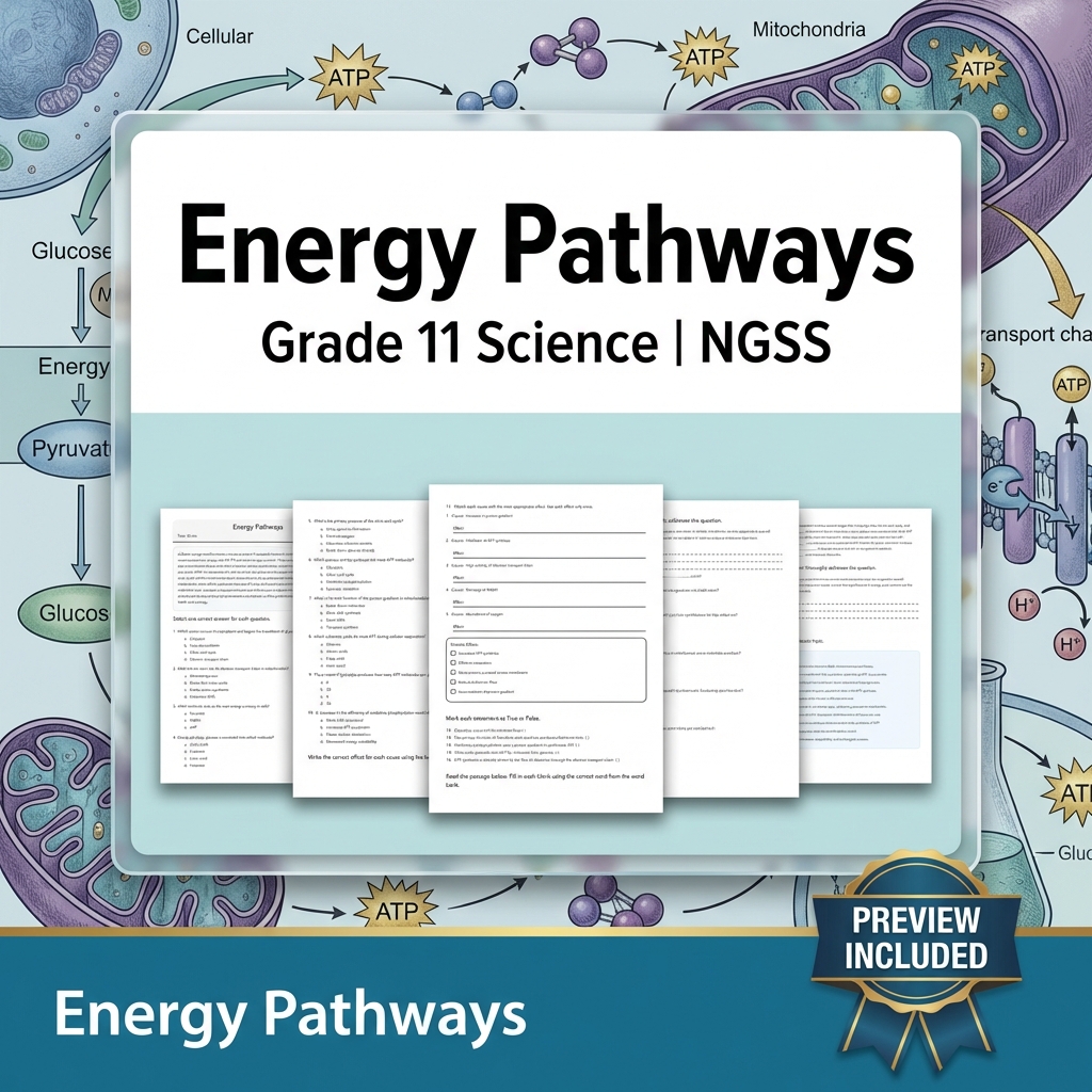 Grade 11 Science NGSS Worksheet Bundle – Ecosystem, Genetics & Physics Topics — included worksheet 42