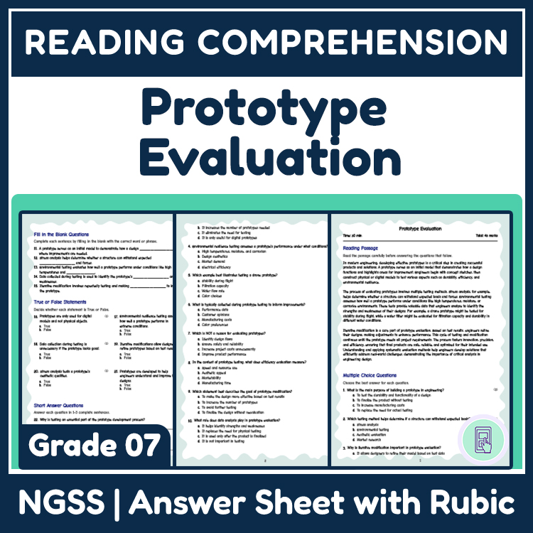 Science reading worksheets worksheet — Grade 7 Science | Prototype Evaluation Reading Worksheet (NGSS-Aligned) — page 1