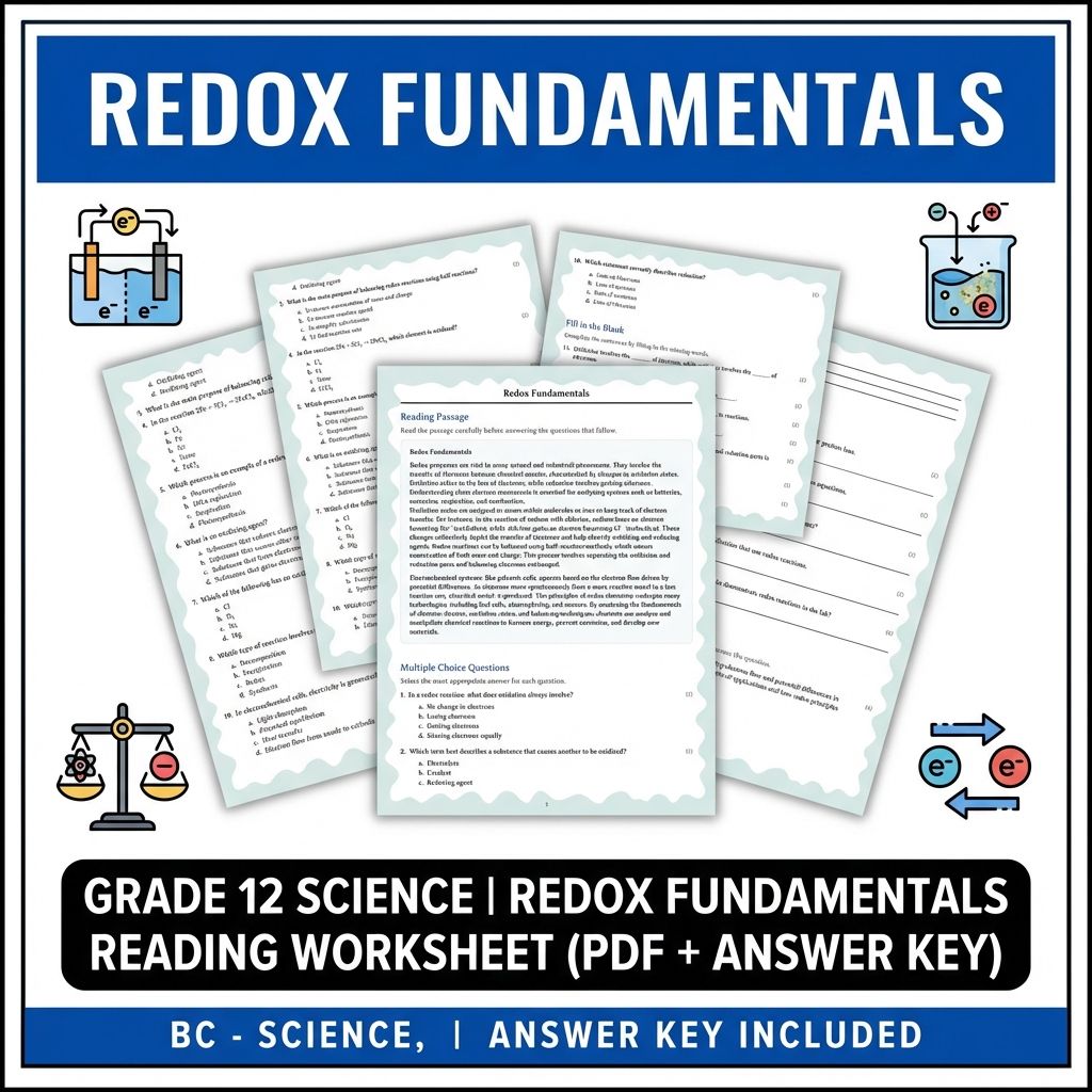 Grade 12 Science | Redox Fundamentals Reading Worksheet (PDF + Answer Key)