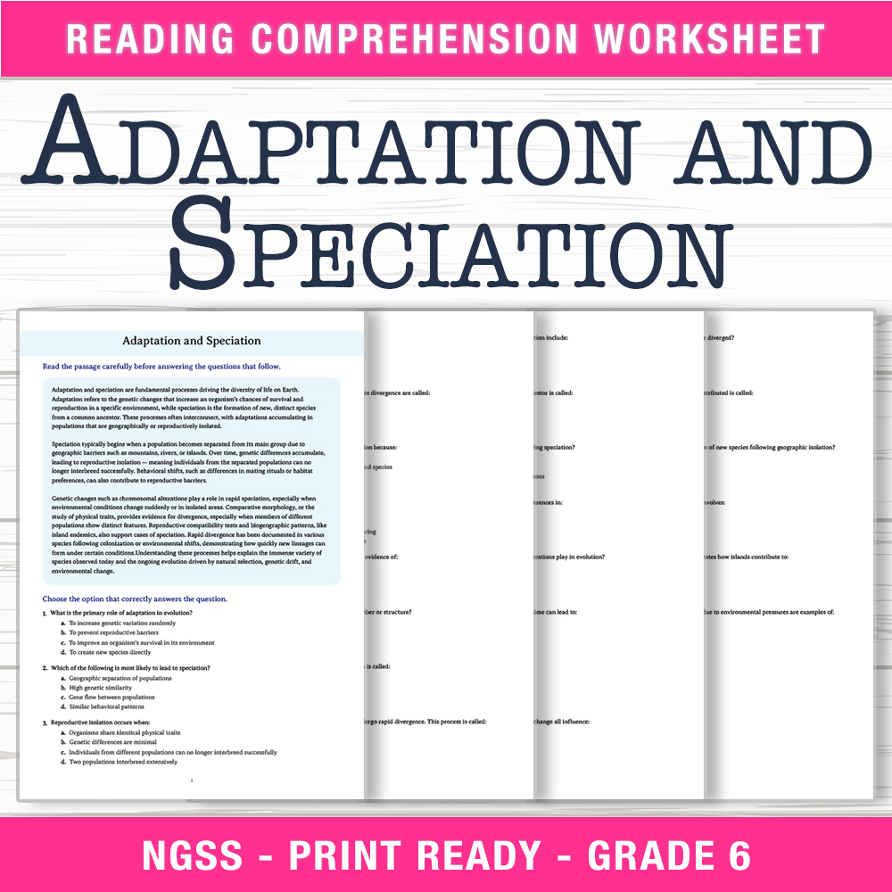 Grade 6 Science Unit – Evolution, Biodiversity & Adaptations Worksheet Bundle — included worksheet 5