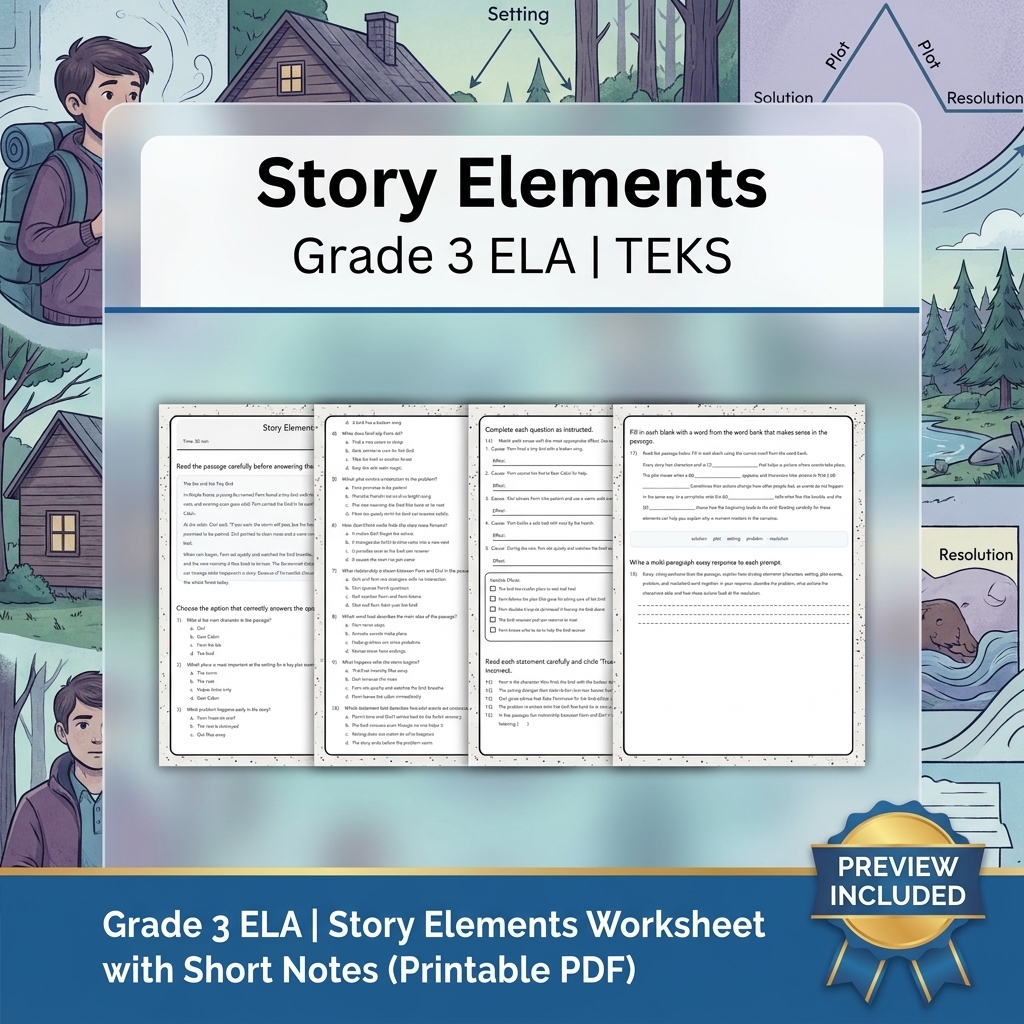 Grade 3 ELA Writing, Reading, and Research Skills Full-Year Bundle TEKS — included worksheet 35