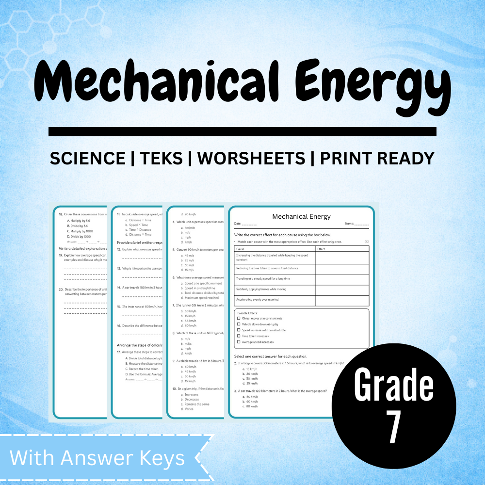 Grade 7 Science Unit Workbook | Motion, Forces & Energy TEKS-Aligned Worksheets — included worksheet 8
