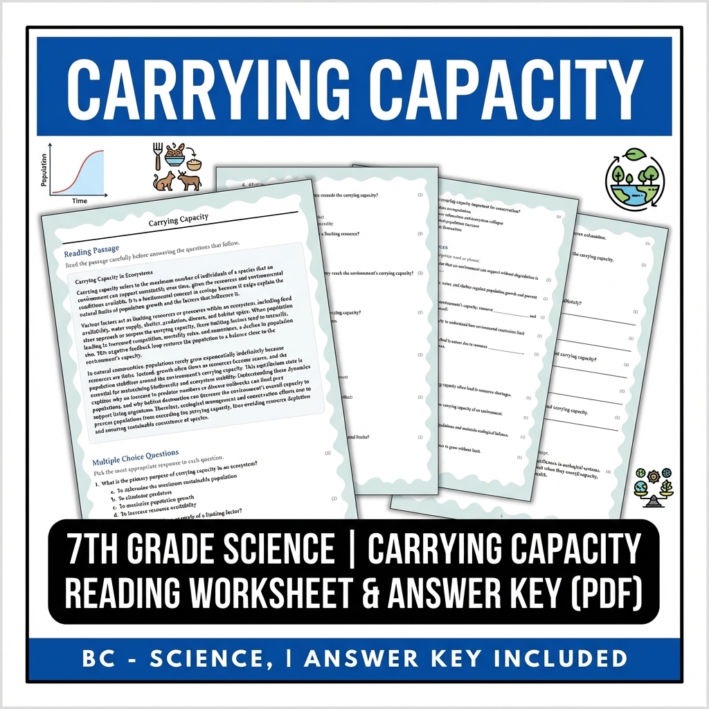 7th Grade Science | Carrying Capacity Reading Worksheet & Answer Key (PDF)