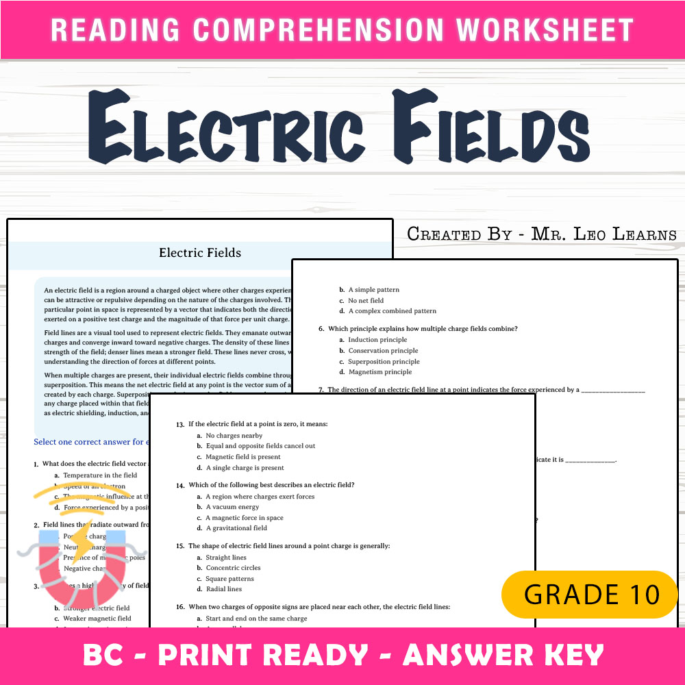 Grade 10 Science worksheet mcq paper worksheet — Grade 10 Science — Worksheet MCQ Paper for Mastering Electric Fields — pa…