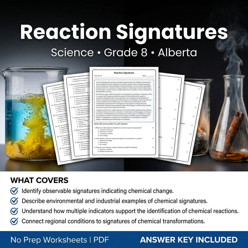 Reaction Signatures Worksheet for Grade 8 Science | Alberta Standards
